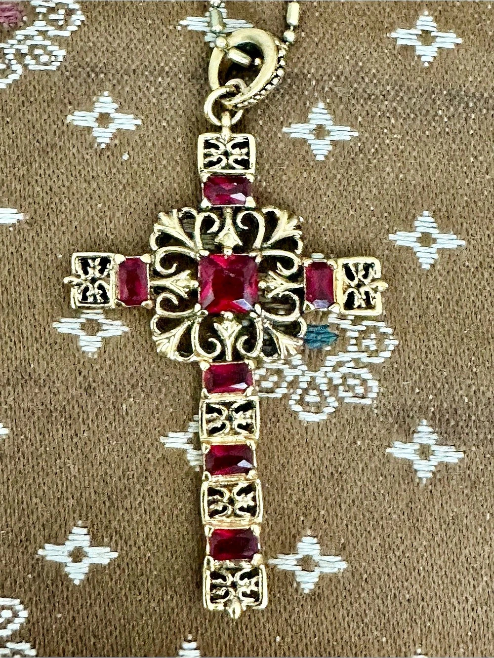 Camrose & Kross Jacqueline Kennedy Simulated Ruby Cross Pendant Necklace